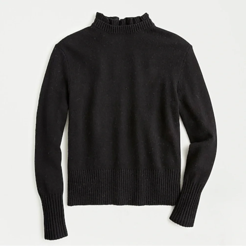 NWT J Crew Wool Blend Ruffle Neck Sweater Black XS